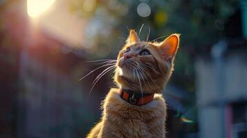 ai generiert Katze mit ein Katze Halsband Fachmann Fotografie foto