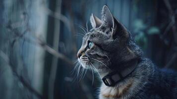 ai generiert Katze mit ein Katze Halsband Fachmann Fotografie foto