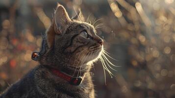 ai generiert Katze mit ein Katze Halsband Fachmann Fotografie foto