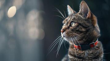 ai generiert Katze mit ein Katze Halsband Fachmann Fotografie foto