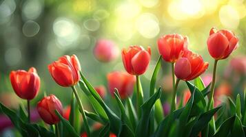 ai generiert Tulpe Blumen Blühen im das Garten foto