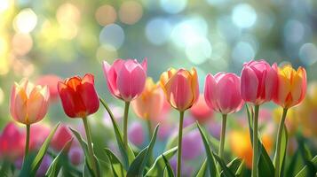 ai generiert Tulpe Blumen Blühen im das Garten foto