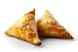 ai generiert Samosa isoliert auf Weiß Hintergrund foto