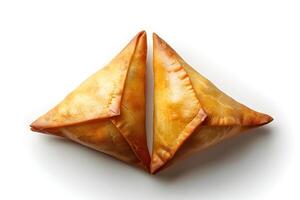 ai generiert Samosa isoliert auf Weiß Hintergrund foto