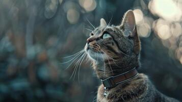 ai generiert Katze mit ein Katze Halsband Fachmann Fotografie foto