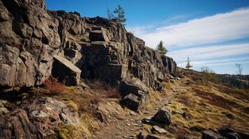 ai generiert felsig Grat und ein hoch dynamisch Angebot Panorama foto