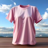 ai generiert einfach Rosa T-Shirt Vorlage. leer T-Shirt Attrappe, Lehrmodell, Simulation. generativ ai foto