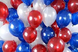 ai generiert Luftballons im Rot, Weiß und Blau Farben. Bündel von mehrfarbig Luftballons. generativ ai foto