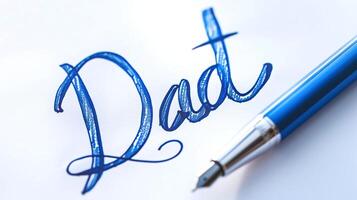 ai generiert Blau Tinte handgeschrieben Papa Kalligraphie, perfekt zum Vaters Tag Karten, Banner, und Werbung Materialien foto