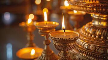 ai generiert Kerze Licht im ein Buddhist Tempel foto