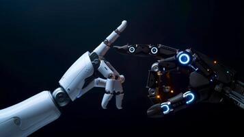 ai generiert Roboter Finger Herstellung Kontakt mit Roboter Finger, generativ ai foto