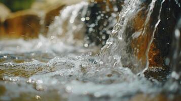 ai generiert Wasser ist fließend Nieder durch Berg Federn foto