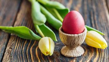 Ostern Ei Panettone Brot Kuchen Hintergrund glücklich Ostern Frühling Urlaub Tulpe foto