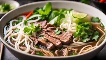 ai generiert Vietnamesisch Rindfleisch Nudel Suppe, pho bo foto