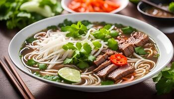 ai generiert Vietnamesisch Rindfleisch Nudel Suppe, pho bo foto