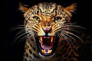 ai generiert Nahansicht Porträt von ein Tiger Knurren bedrohlich, generativ ai foto
