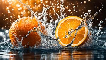 ai generiert Wasser planschen auf Orange foto