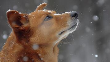 ai generiert majestätisch Hund genießen das Gelassenheit von ein Schneefall foto