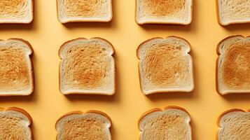 ai generiert oben Aussicht gebraten Toast auf Gelb Hintergrund , Essen Muster foto