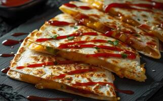 ai generiert köstlich Quesadillas serviert mit Tomate Soße, traditionell Mexikaner Essen Bild foto
