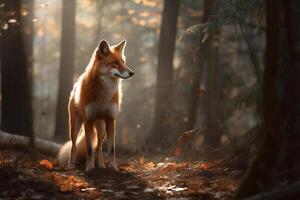 ai generiert Fuchs im ein heiter Wald. erstellt mit generativ ai foto