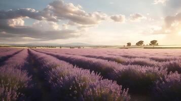 ai generiert Lavendel Feld beim Sonnenschein Landschaft im Japan. erstellt mit generativ ai foto
