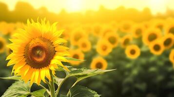 ai generiert golden Feld von Sonnenblumen Dehnen zu das Horizont. erstellt mit generativ ai foto