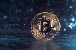 ai generiert Bitcoin Hintergrund mit leuchtenden Digital Währung Symbol. erstellt mit generativ ai foto