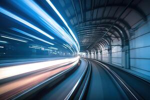 ai generiert Beschleunigen Zug Innerhalb Tokyo Tunnel Bewegung verwischen. erstellt mit generativ ai foto