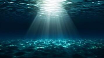 ai generiert unter Wasser Aussicht von dunkel Blau Ozean Oberfläche. erstellt mit generativ ai foto