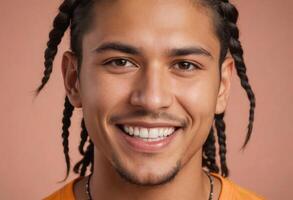 ai generiert froh Mann mit Dreadlocks foto