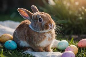 ai generiert bunt süß Ostern Hase Hase und süß Lächeln foto