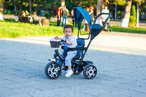 klein Junge spielen im das Park foto