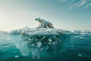 ai generiert global Erwärmen warnen Polar- Bär auf schmelzen Eisberg foto