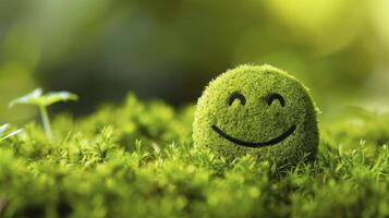 ai generiert heiter Schwingungen, Grün Hintergrund mit ein lächelnd Emoji, Verbreitung Positivität und Freude. foto