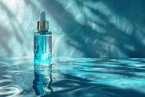 ai generiert elegant Blau Hautpflege Serum Flasche mit Tropfer mit ai generiert. foto