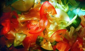 ai generiert Gemüse Salat im ein Glas Schüssel, Nahansicht. foto