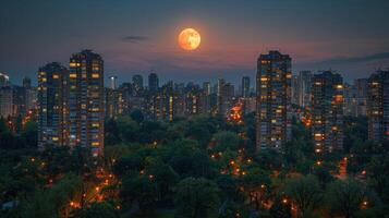 ai generiert Stadt Nacht Aussicht mit Mond foto