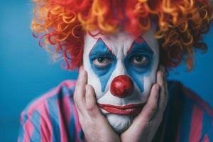 ai generiert verärgert Clown im Depression foto