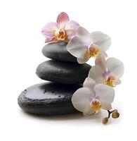 ai generiert Spa Massage Steine mit Orchideen Blume foto