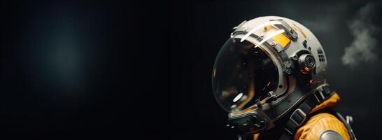 ai generiert Astronaut Helm mit reflektierend Visier und Bokeh Beleuchtung foto