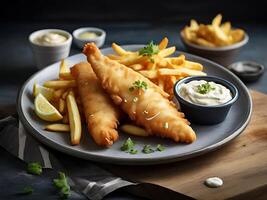 ai generiert Fisch und Chips Essen foto