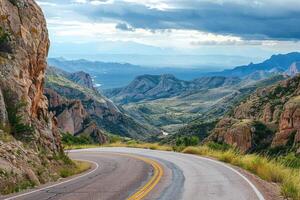 ai generiert szenisch Berg Straße im Texas foto