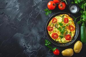 ai generiert gesund Frühstück Essen, ausgestopft Ei Omelette mit Gemüse foto