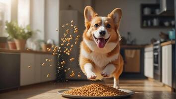 ai generiert süß Hund mit trocken Essen foto