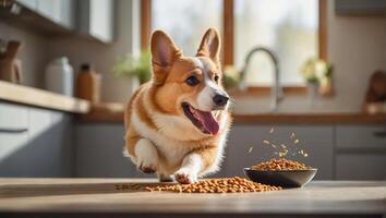 ai generiert süß Hund mit trocken Essen foto