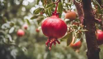 ai generiert Granatapfel auf Baum foto