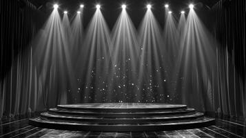 ai generiert schwarz und Weiß Foto von ein Bühne mit Beleuchtung
