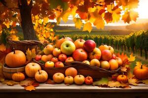 ai generiert Herbst Ernte im das Weinberg foto