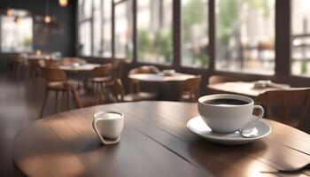 ai generiert Kaffee und ein Tasse von Kaffee auf ein Tabelle im ein Restaurant foto